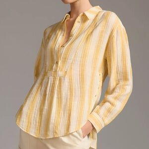 Anthropologie Side-Button Tunic Top Butter Yellow